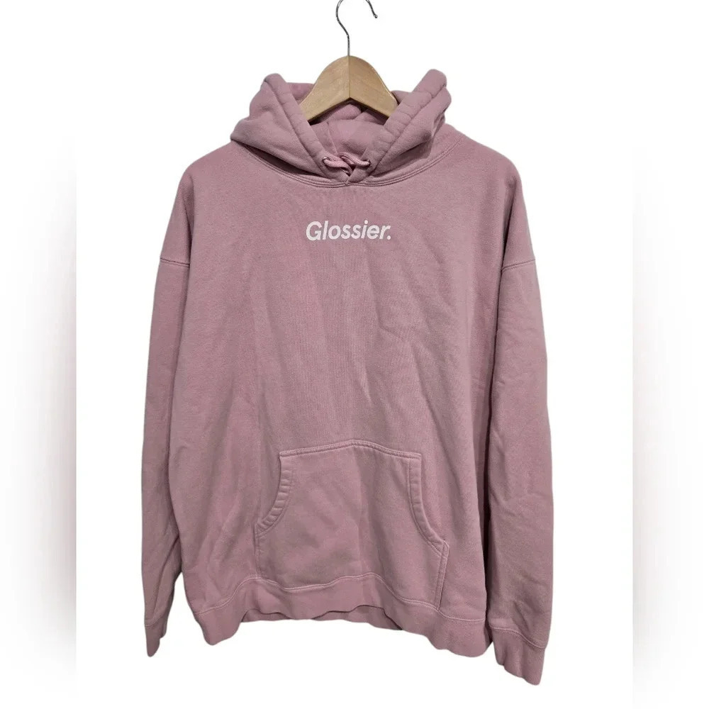 Glossier Dusty Pink Hoodie Sweatshirt XL
